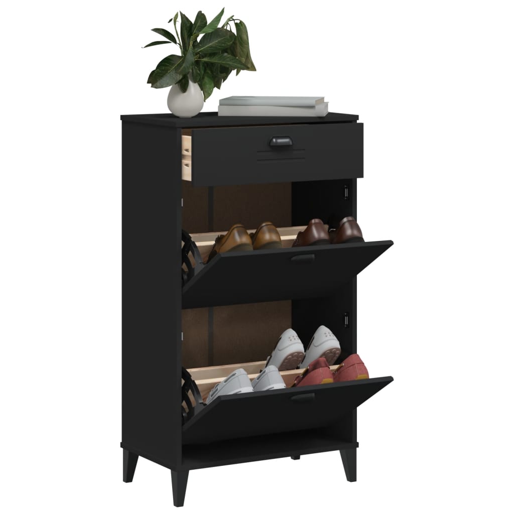 Schoenenkast VIKEN bewerkt hout zwart is nu te koop bij PeponiXL, paradijselijk wonen!