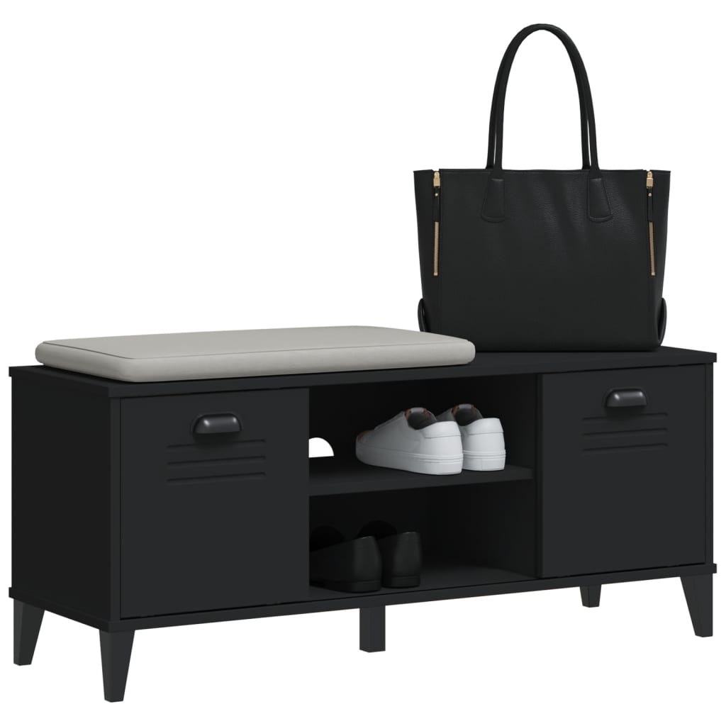 Schoenenbank VIKEN 106x35x45 cm bewerkt hout zwart is nu te koop bij PeponiXL, paradijselijk wonen!
