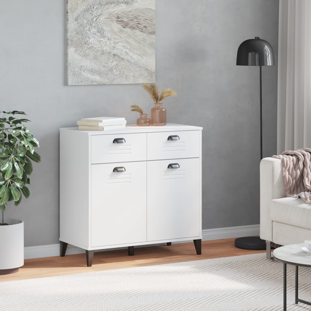 Dressoir VIKEN 80x40x80 cm bewerkt hout wit is nu te koop bij PeponiXL, paradijselijk wonen!