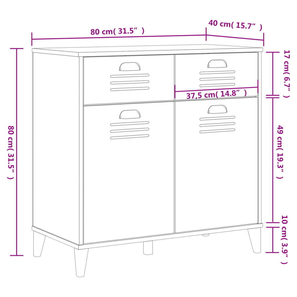 Dressoir VIKEN 80x40x80 cm bewerkt hout wit is nu te koop bij PeponiXL, paradijselijk wonen!