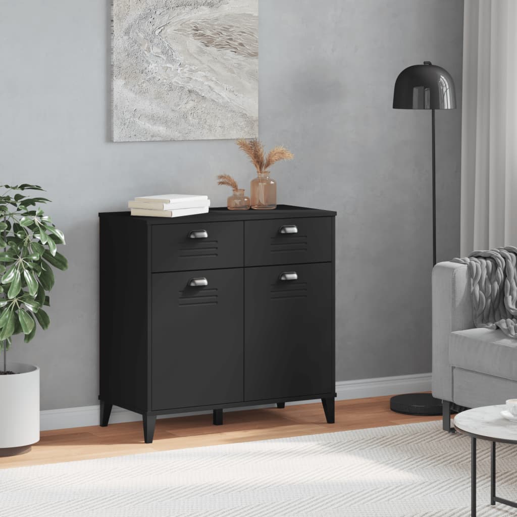 Dressoir VIKEN 80x40x80 cm bewerkt hout zwart is nu te koop bij PeponiXL, paradijselijk wonen!