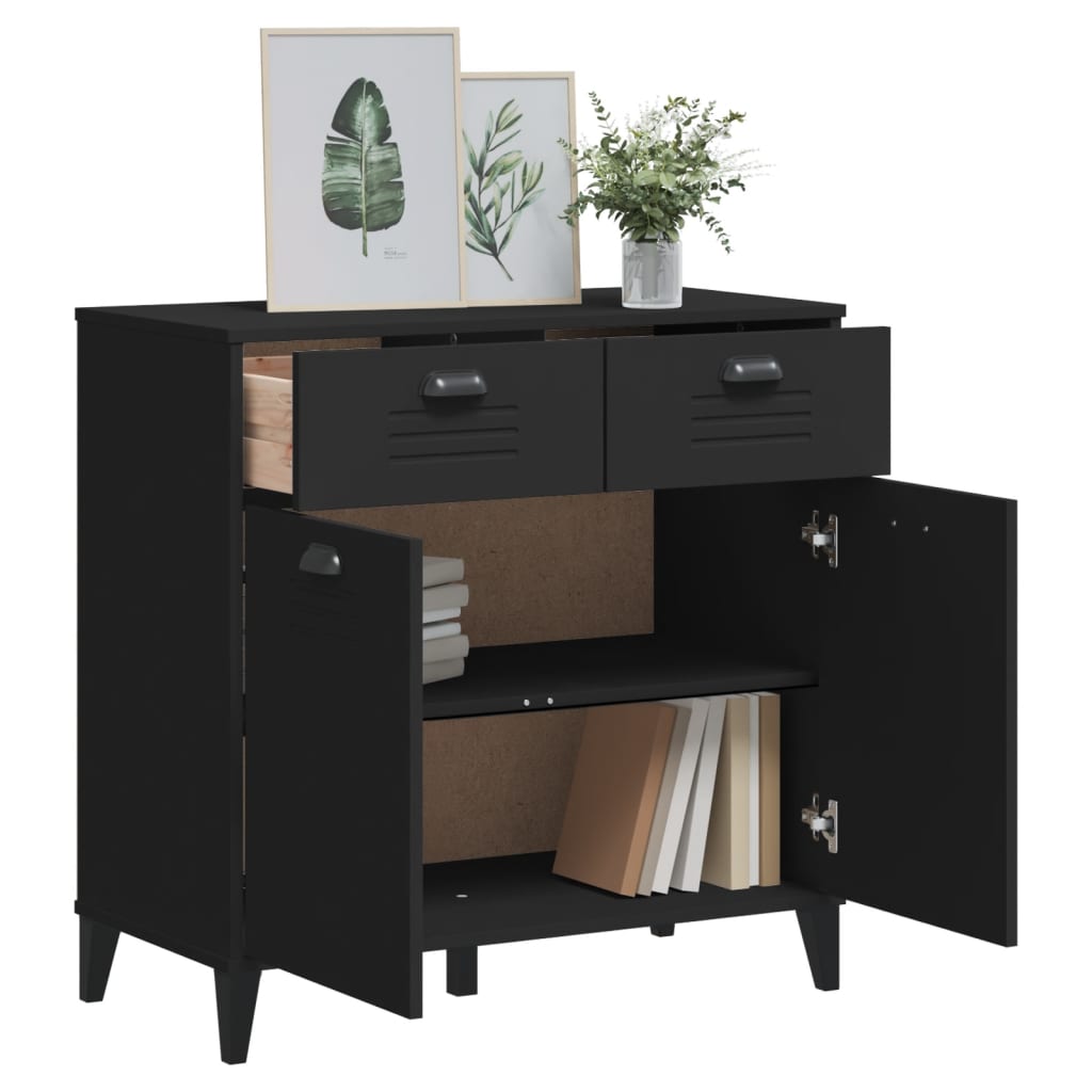 Dressoir VIKEN 80x40x80 cm bewerkt hout zwart is nu te koop bij PeponiXL, paradijselijk wonen!
