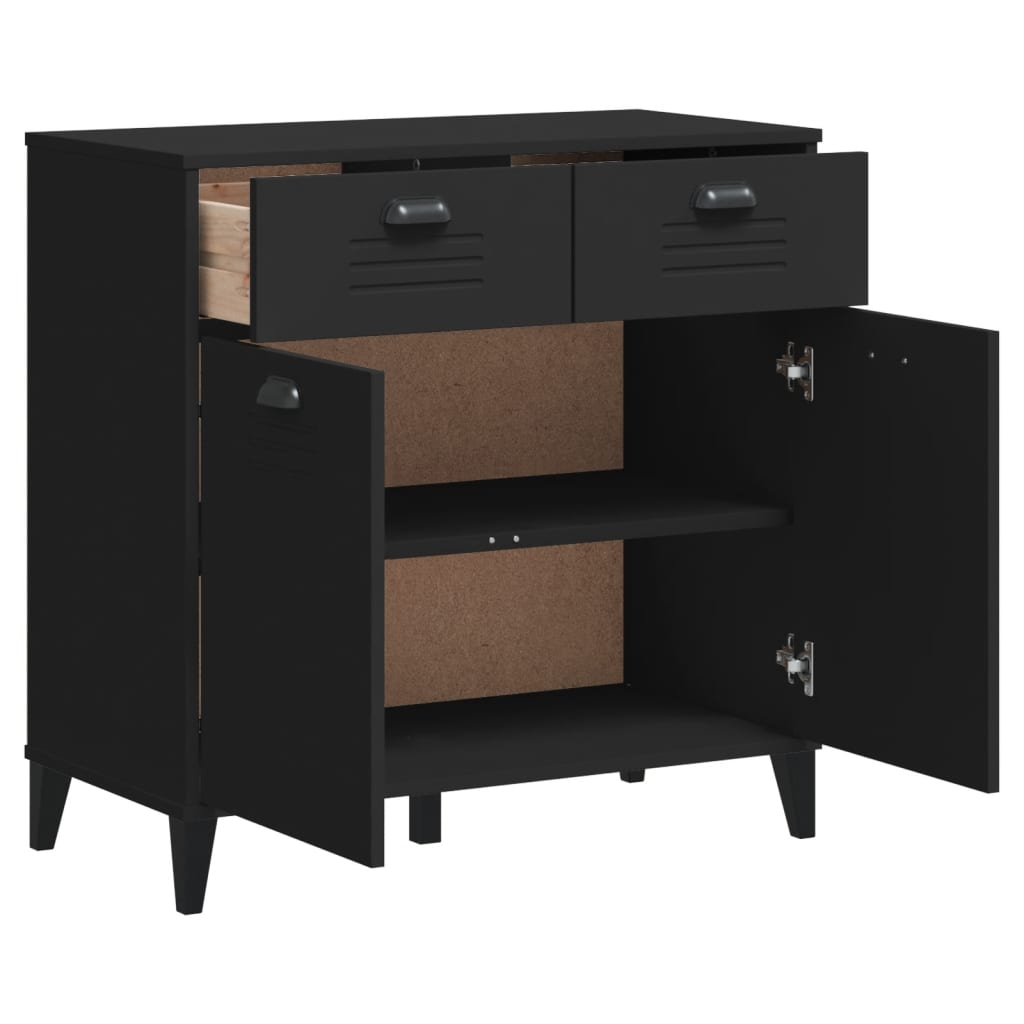 Dressoir VIKEN 80x40x80 cm bewerkt hout zwart is nu te koop bij PeponiXL, paradijselijk wonen!