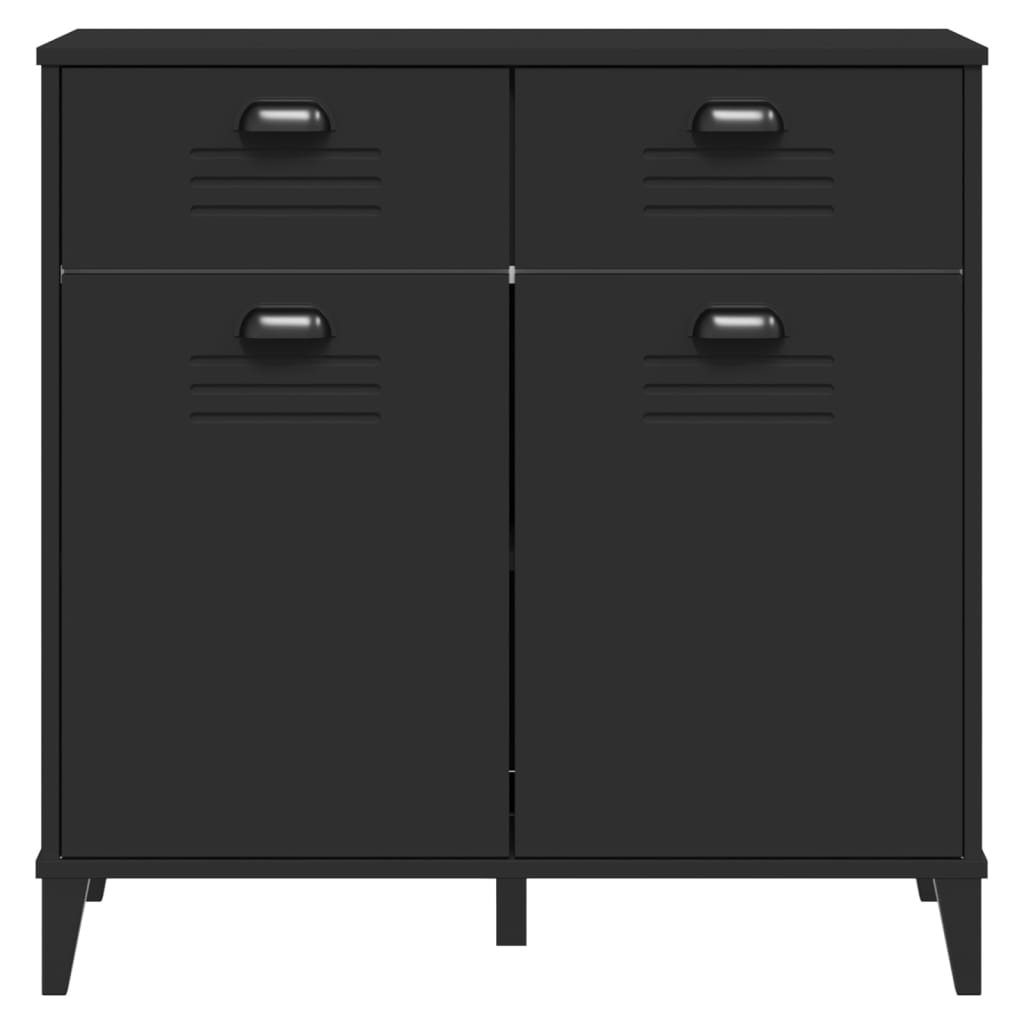 Dressoir VIKEN 80x40x80 cm bewerkt hout zwart is nu te koop bij PeponiXL, paradijselijk wonen!