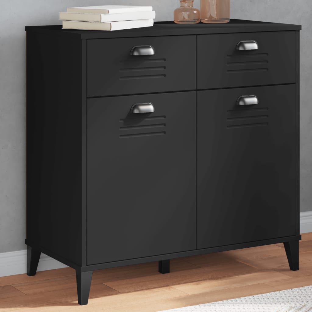 Dressoir VIKEN 80x40x80 cm bewerkt hout zwart is nu te koop bij PeponiXL, paradijselijk wonen!