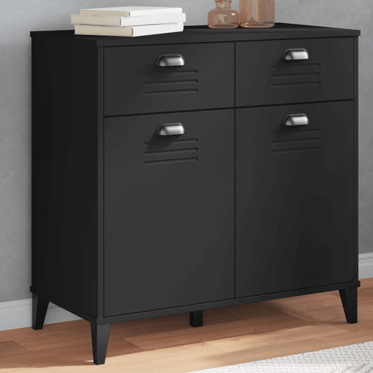 Dressoir VIKEN 80x40x80 cm bewerkt hout zwart is nu te koop bij PeponiXL, paradijselijk wonen!