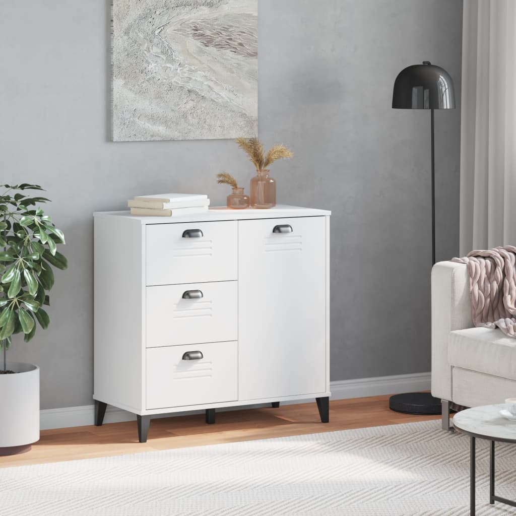 Dressoir VIKEN 80x40x80 cm bewerkt hout wit is nu te koop bij PeponiXL, paradijselijk wonen!