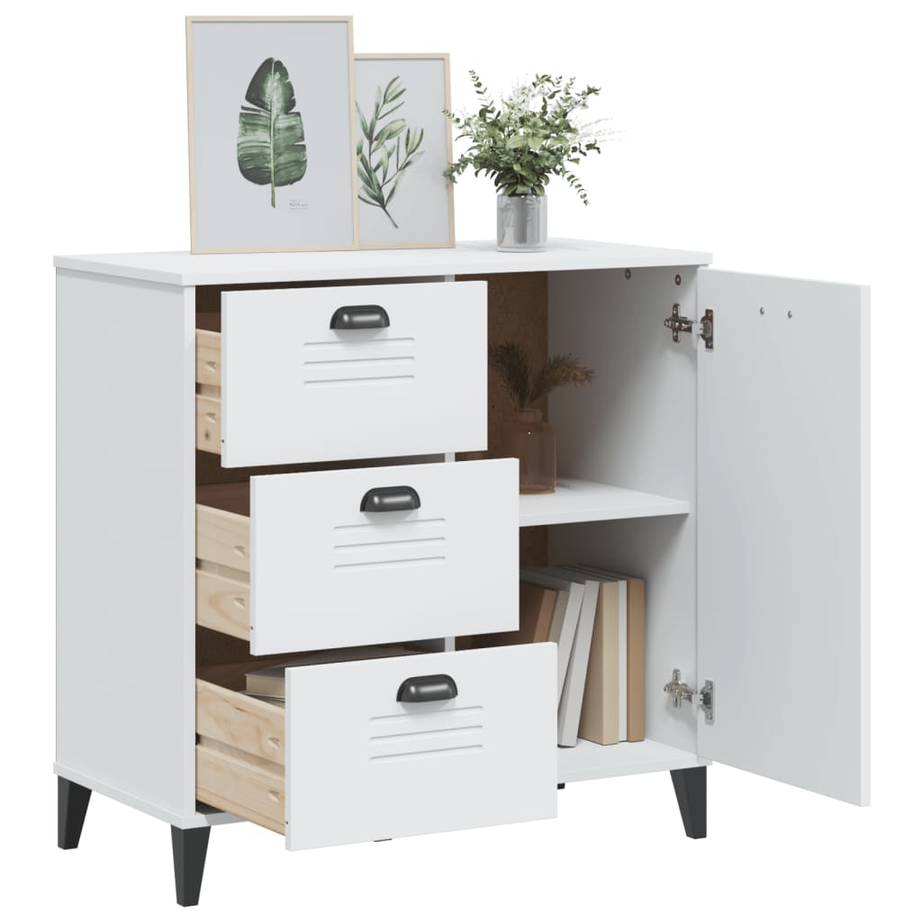 Dressoir VIKEN 80x40x80 cm bewerkt hout wit is nu te koop bij PeponiXL, paradijselijk wonen!