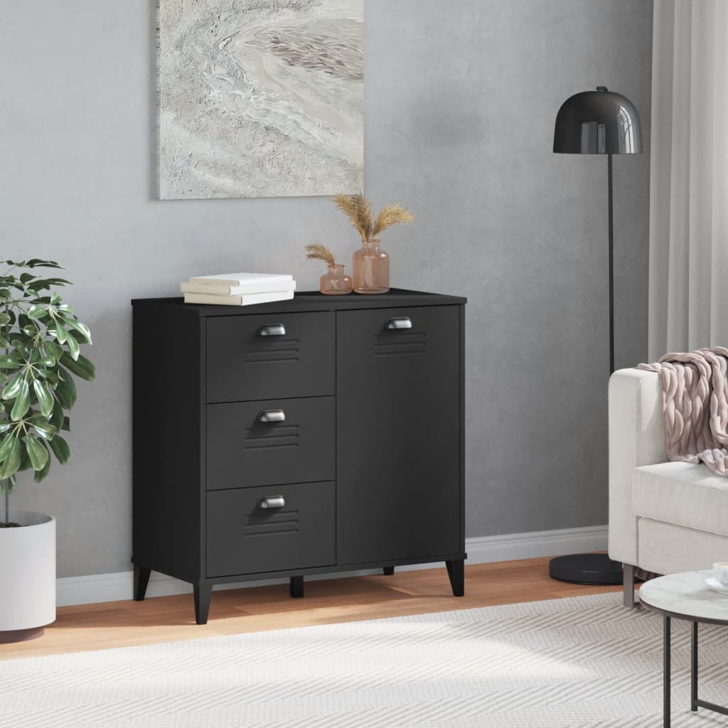 Dressoir VIKEN 80x40x80 cm bewerkt hout zwart is nu te koop bij PeponiXL, paradijselijk wonen!