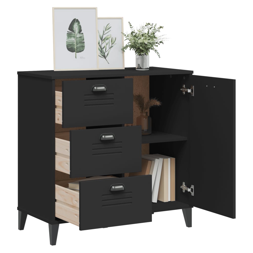 Dressoir VIKEN 80x40x80 cm bewerkt hout zwart is nu te koop bij PeponiXL, paradijselijk wonen!