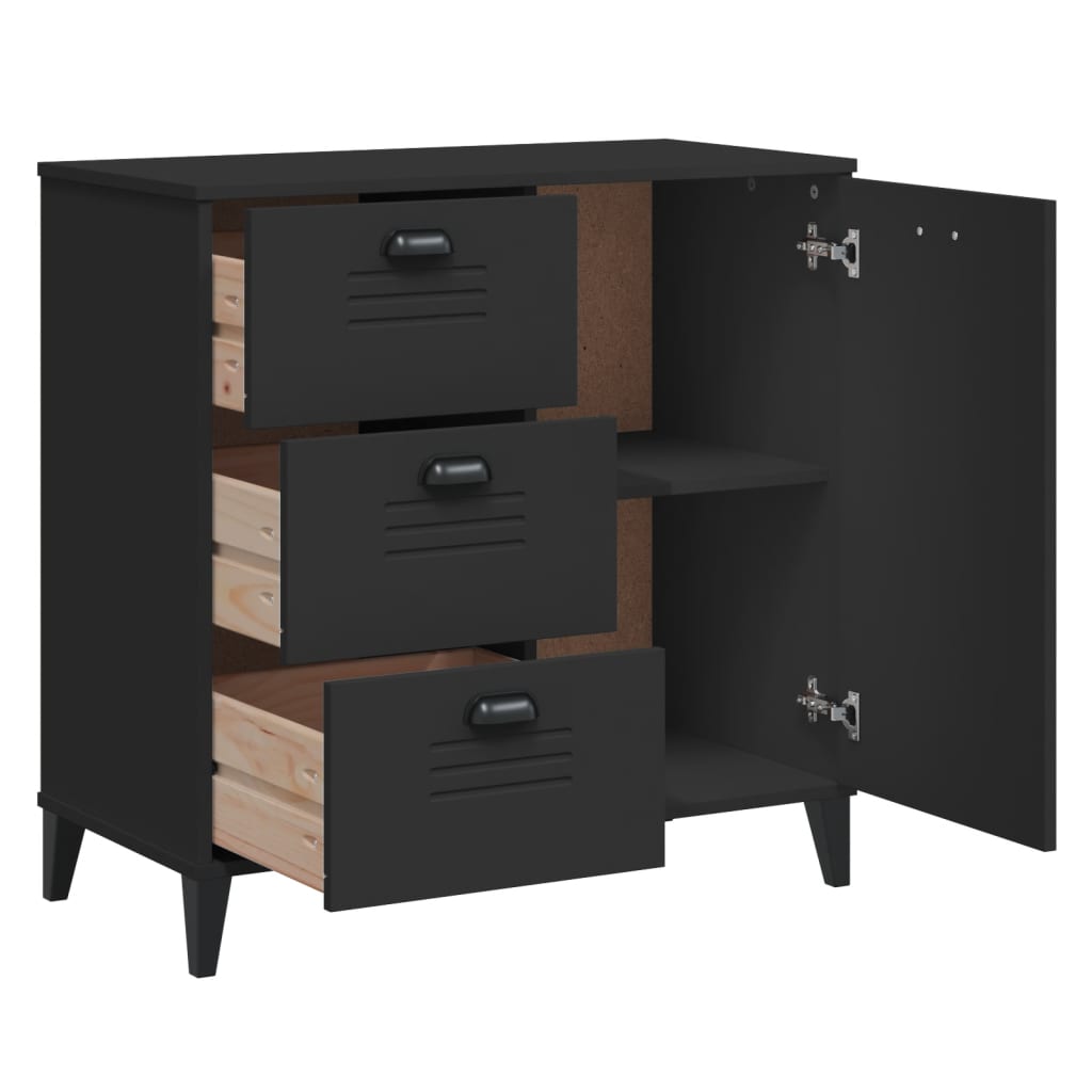 Dressoir VIKEN 80x40x80 cm bewerkt hout zwart is nu te koop bij PeponiXL, paradijselijk wonen!