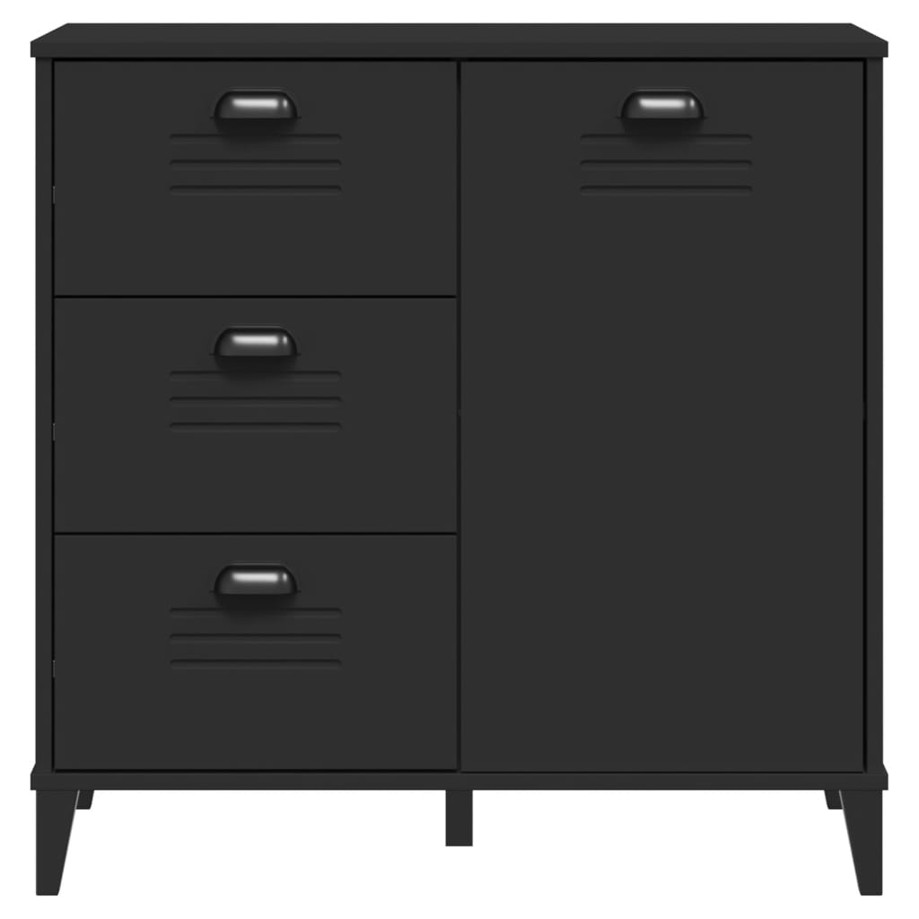 Dressoir VIKEN 80x40x80 cm bewerkt hout zwart is nu te koop bij PeponiXL, paradijselijk wonen!