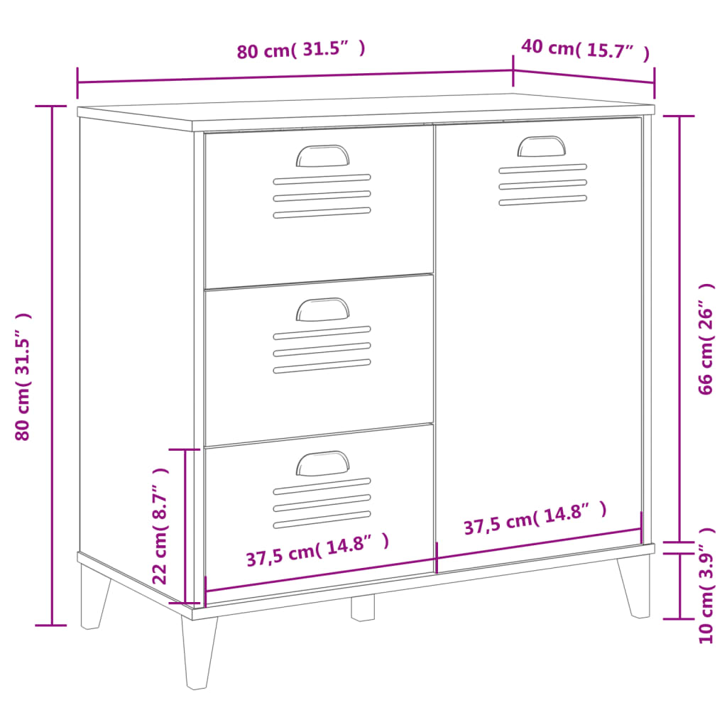 Dressoir VIKEN 80x40x80 cm bewerkt hout zwart is nu te koop bij PeponiXL, paradijselijk wonen!
