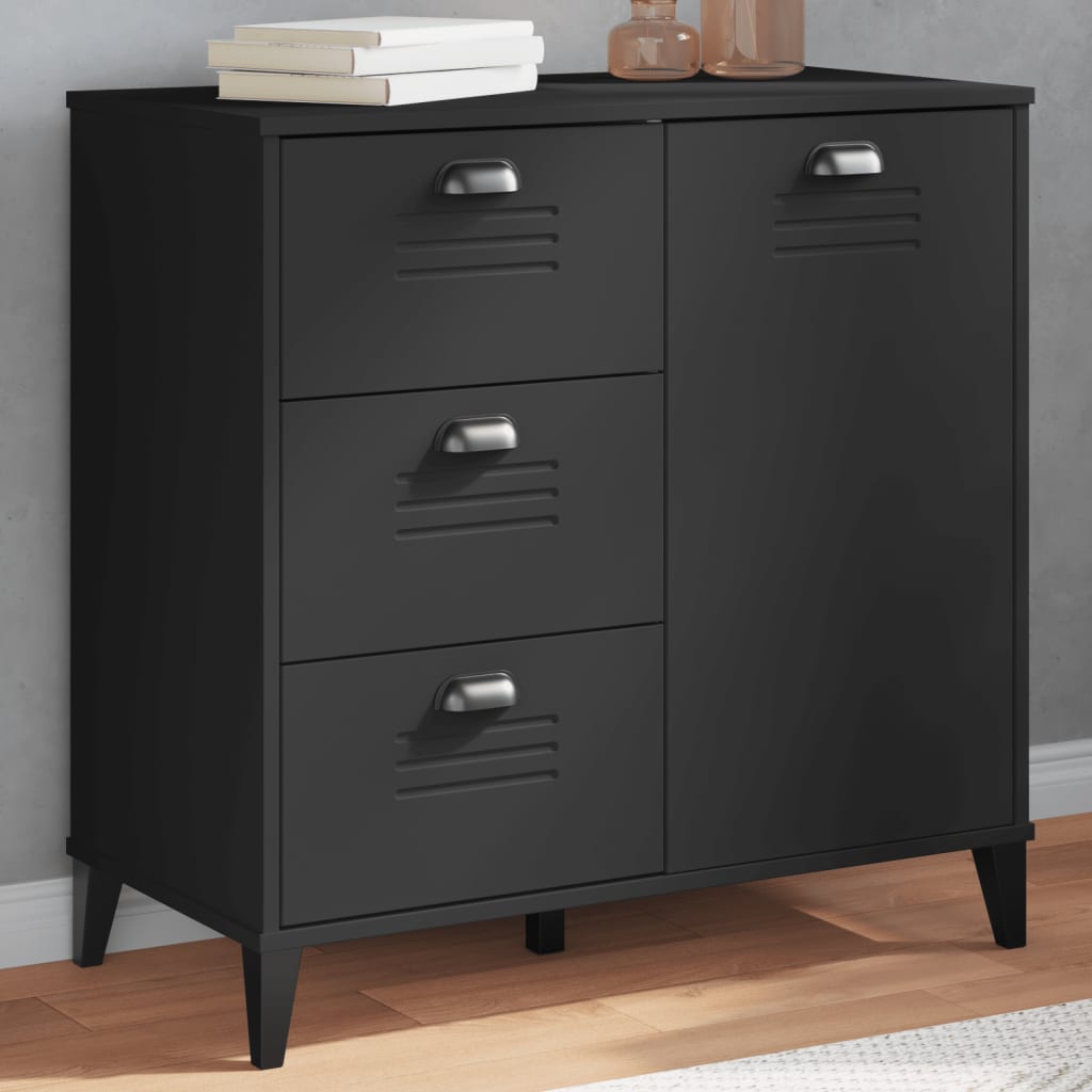 Dressoir VIKEN 80x40x80 cm bewerkt hout zwart is nu te koop bij PeponiXL, paradijselijk wonen!