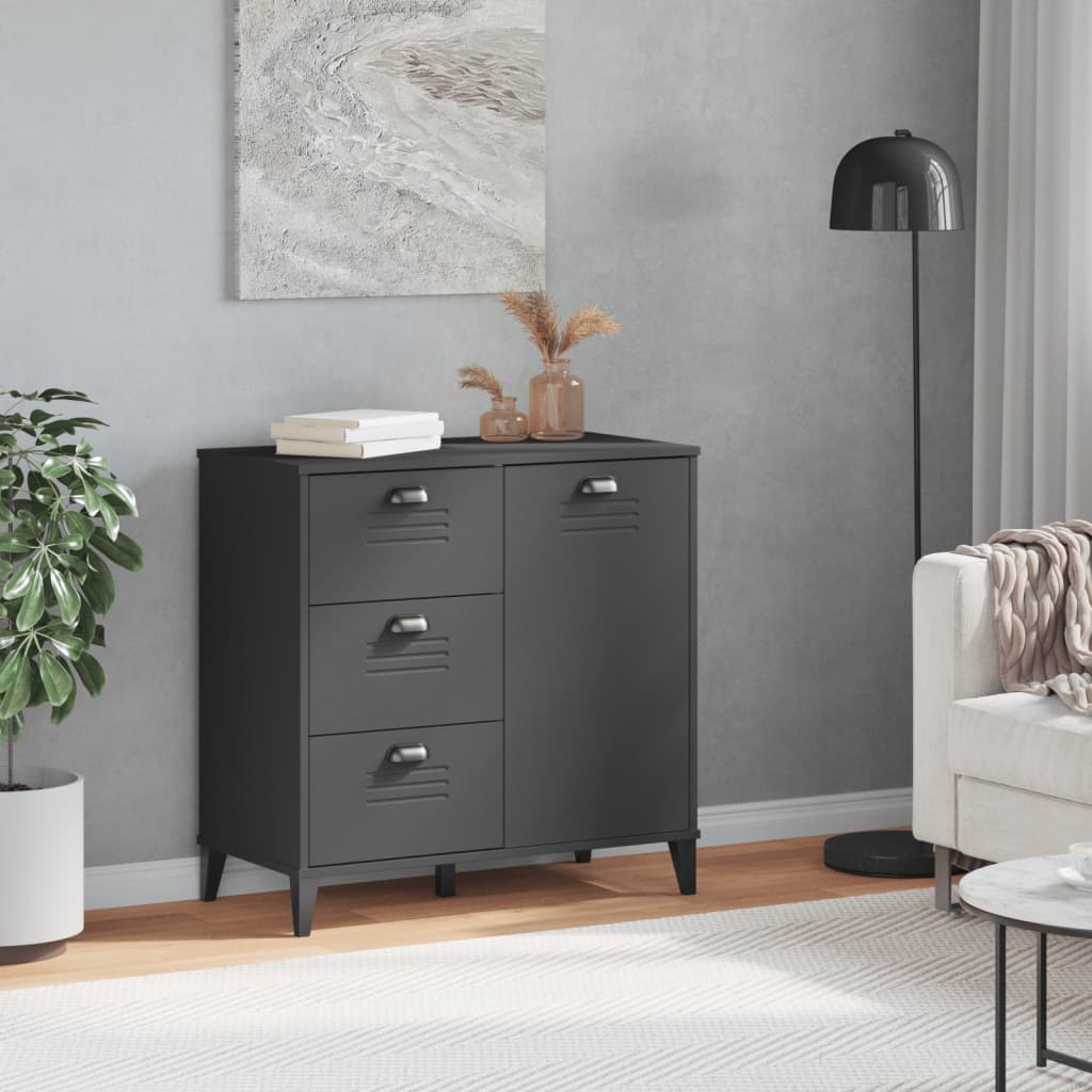 Dressoir VIKEN 80x40x80 cm bewerkt hout antracietgrijs is nu te koop bij PeponiXL, paradijselijk wonen!