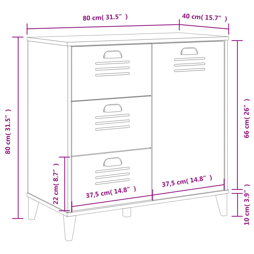 Dressoir VIKEN 80x40x80 cm bewerkt hout antracietgrijs is nu te koop bij PeponiXL, paradijselijk wonen!