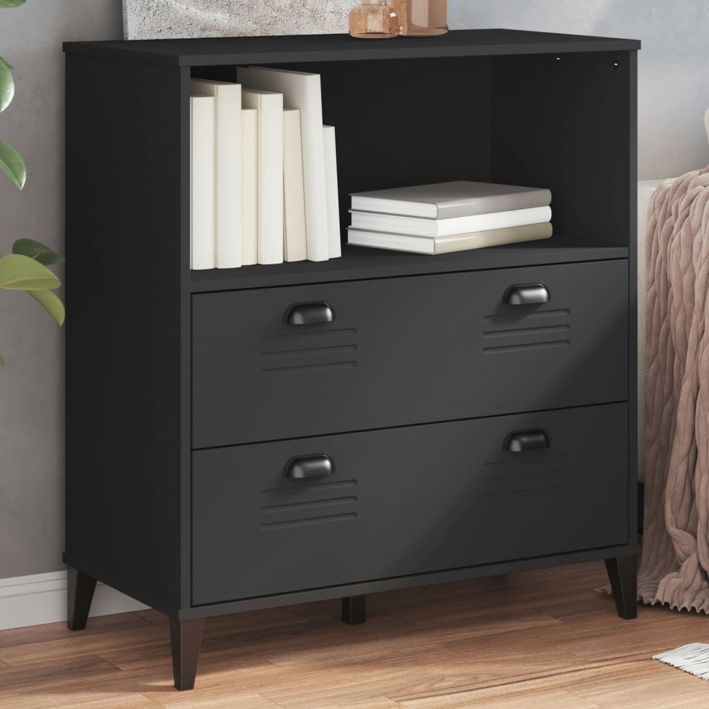 Boekenkast VIKEN 80x40x90 cm bewerkt hout zwart is nu te koop bij PeponiXL, paradijselijk wonen!