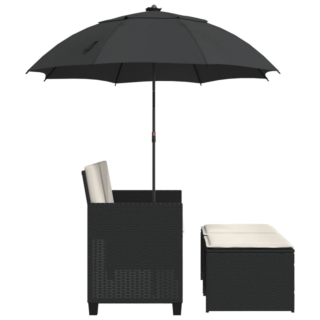 Tuinbank 2-zits met parasol en voetenbanken poly rattan zwart is nu te koop bij PeponiXL, paradijselijk wonen!