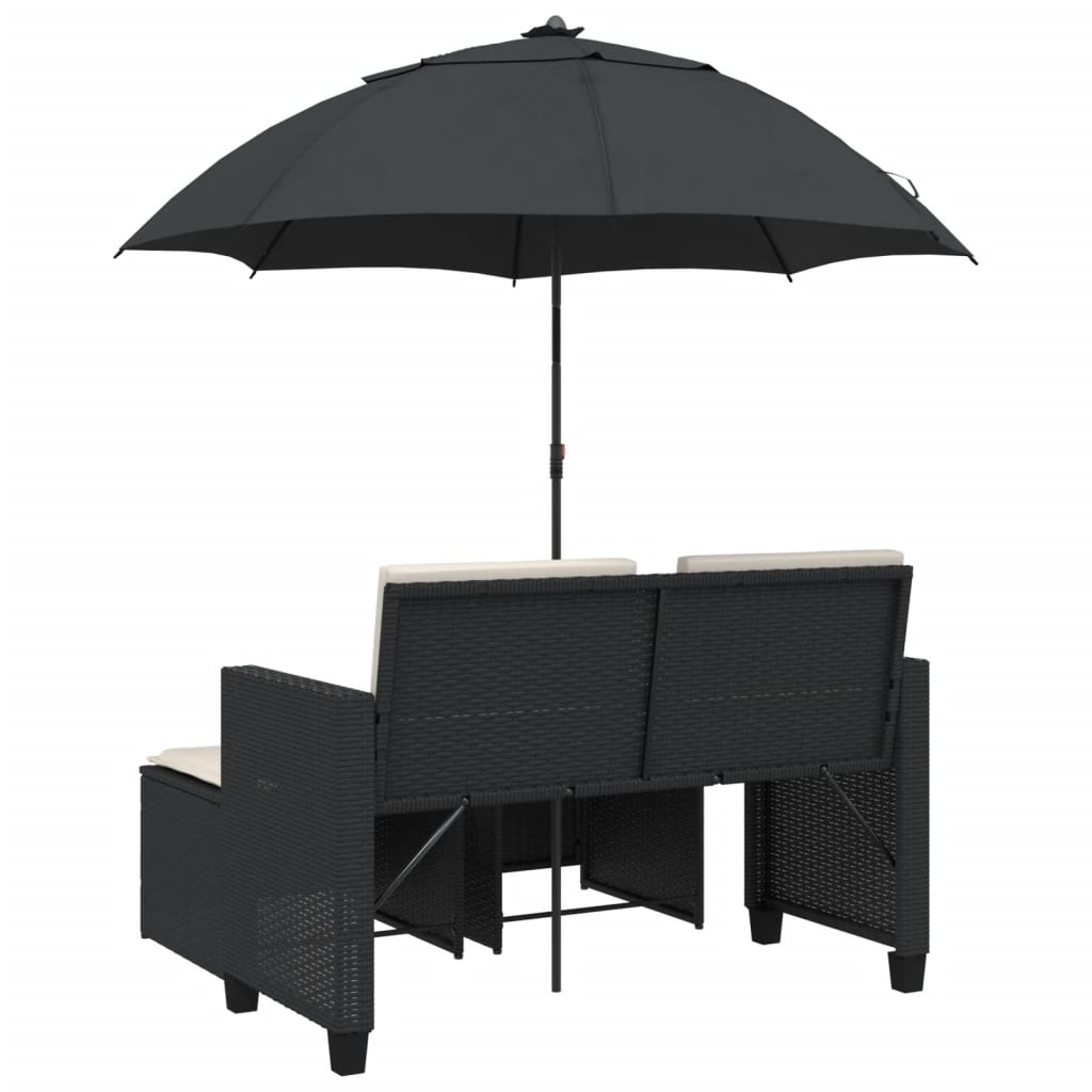 Tuinbank 2-zits met parasol en voetenbanken poly rattan zwart is nu te koop bij PeponiXL, paradijselijk wonen!