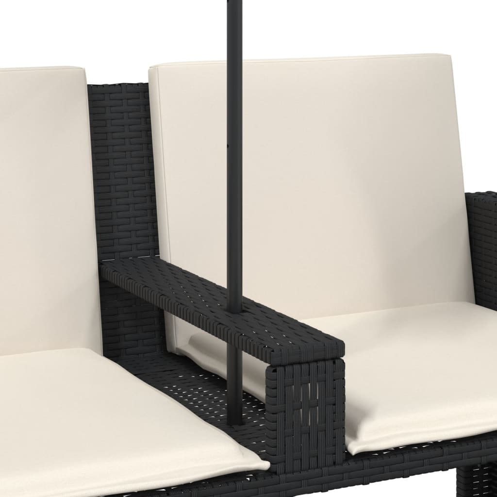 Tuinbank 2-zits met parasol en voetenbanken poly rattan zwart is nu te koop bij PeponiXL, paradijselijk wonen!