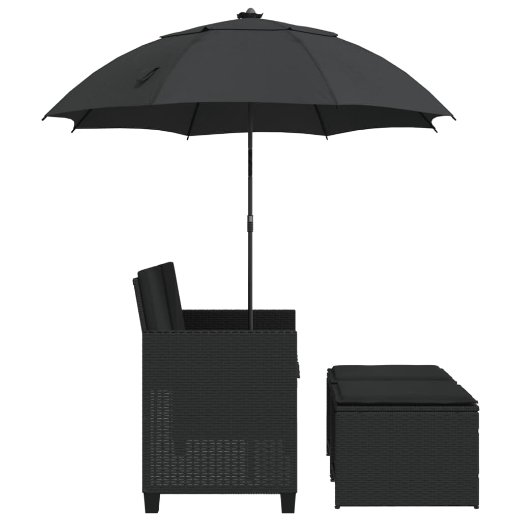 Tuinbank 2-zits met parasol en voetenbanken poly rattan zwart is nu te koop bij PeponiXL, paradijselijk wonen!