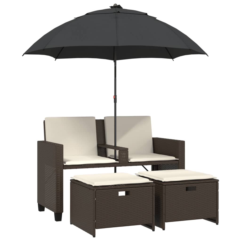 Tuinbank 2-zits met parasol en voetenbanken poly rattan bruin is nu te koop bij PeponiXL, paradijselijk wonen!