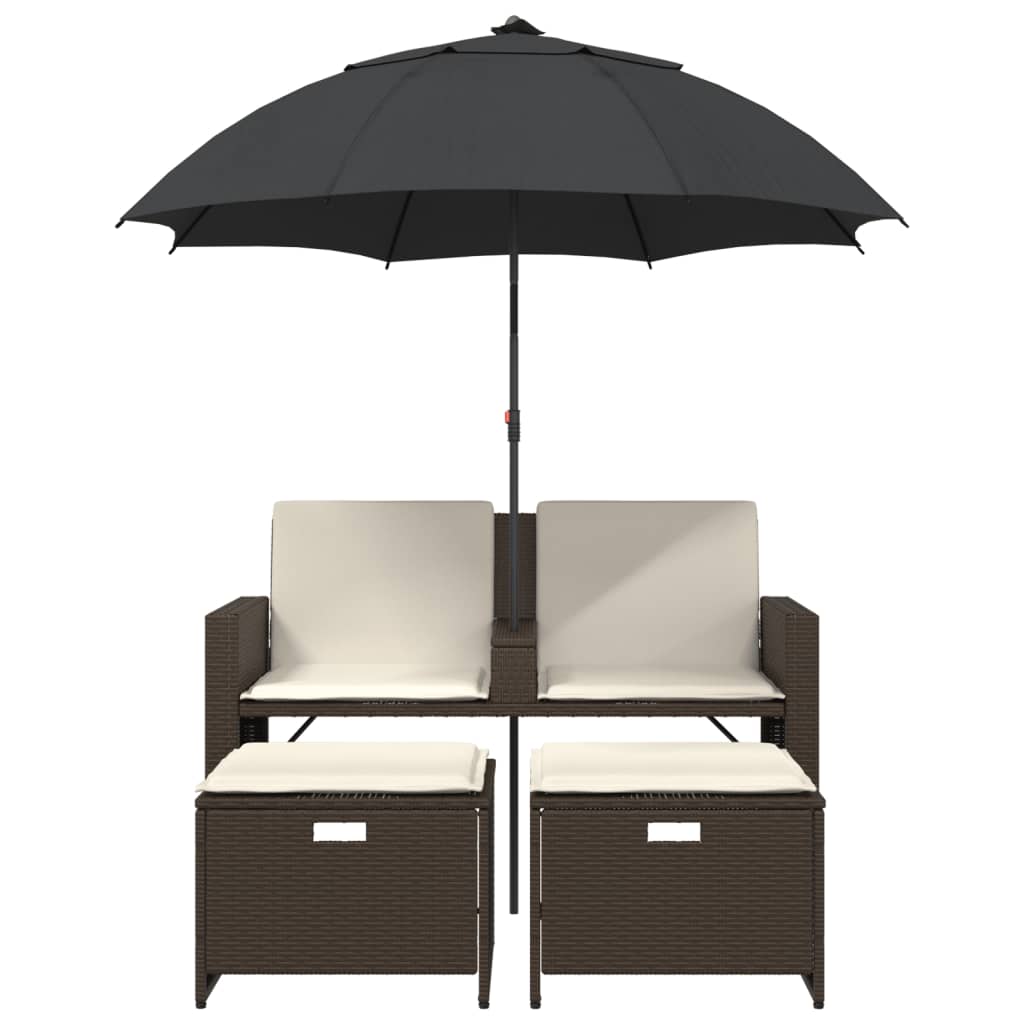 Tuinbank 2-zits met parasol en voetenbanken poly rattan bruin is nu te koop bij PeponiXL, paradijselijk wonen!