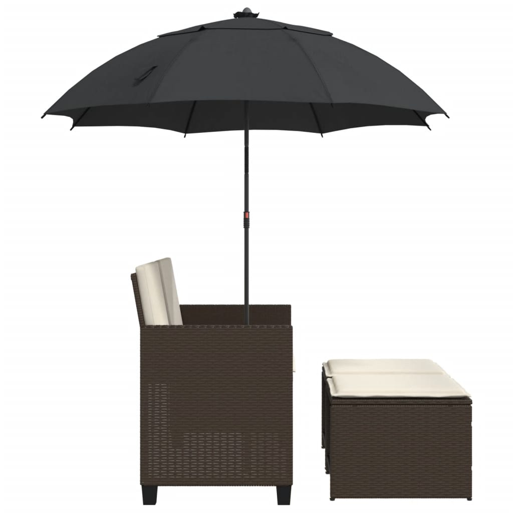 Tuinbank 2-zits met parasol en voetenbanken poly rattan bruin is nu te koop bij PeponiXL, paradijselijk wonen!