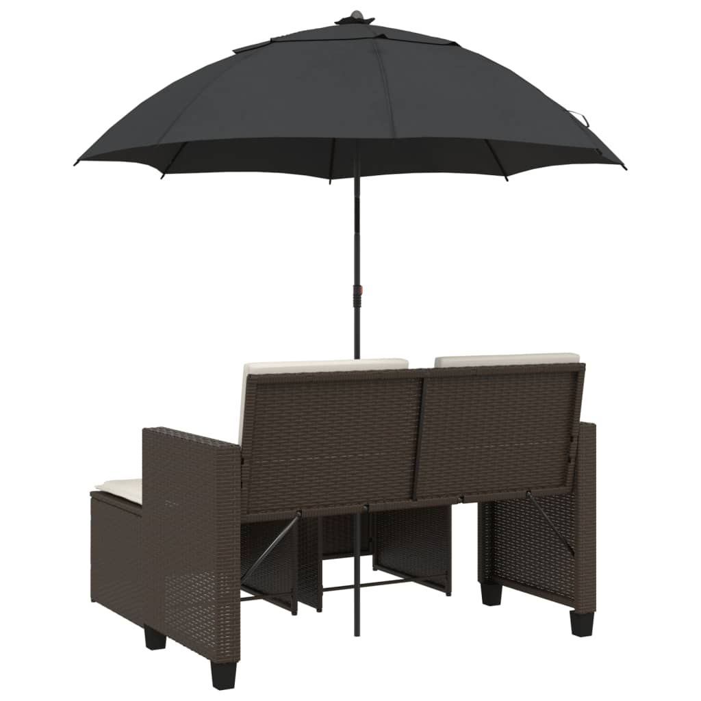 Tuinbank 2-zits met parasol en voetenbanken poly rattan bruin is nu te koop bij PeponiXL, paradijselijk wonen!