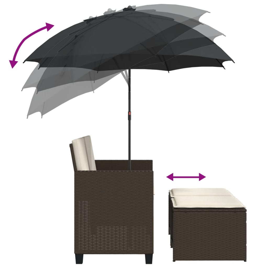 Tuinbank 2-zits met parasol en voetenbanken poly rattan bruin is nu te koop bij PeponiXL, paradijselijk wonen!