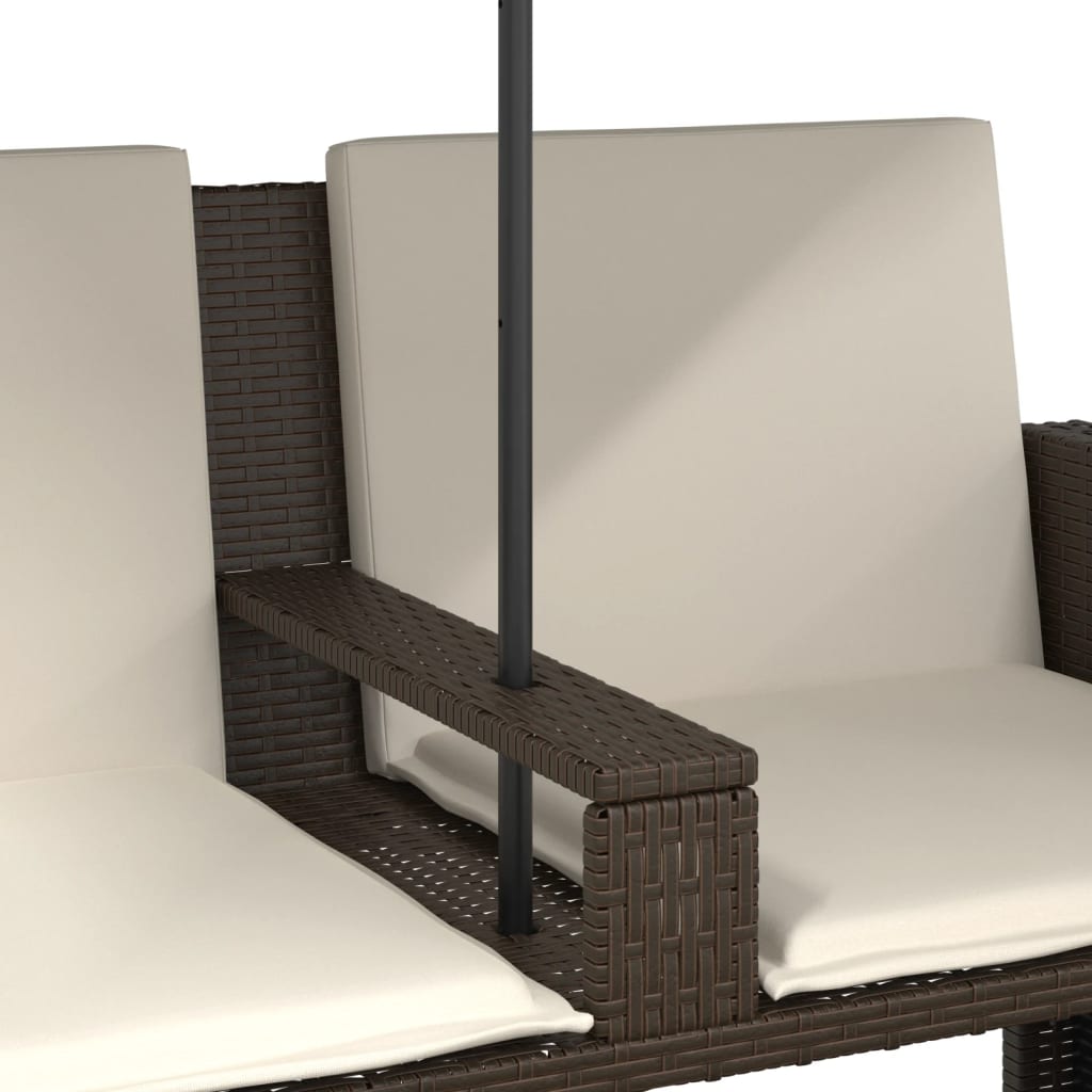 Tuinbank 2-zits met parasol en voetenbanken poly rattan bruin is nu te koop bij PeponiXL, paradijselijk wonen!