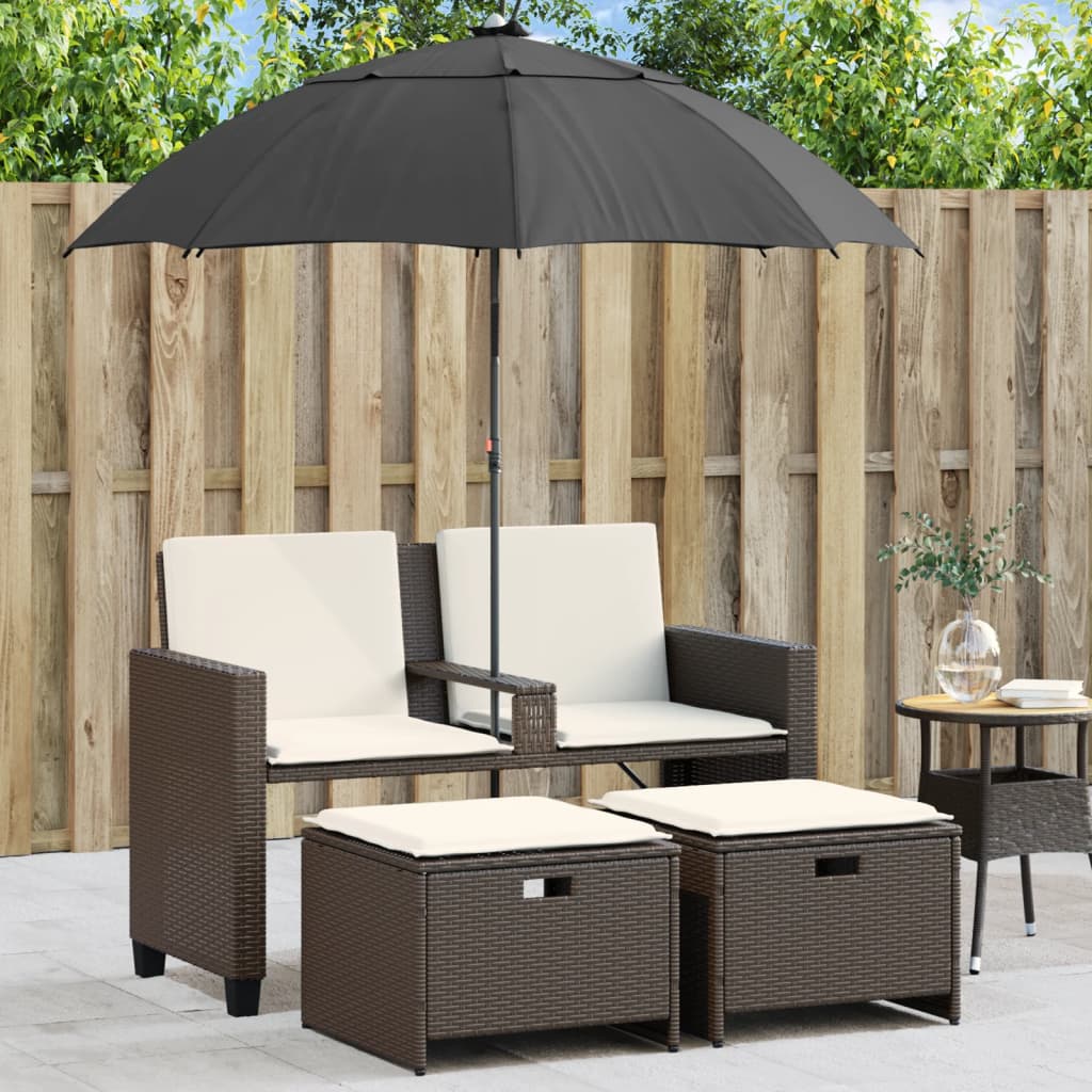 Tuinbank 2-zits met parasol en voetenbanken poly rattan bruin is nu te koop bij PeponiXL, paradijselijk wonen!