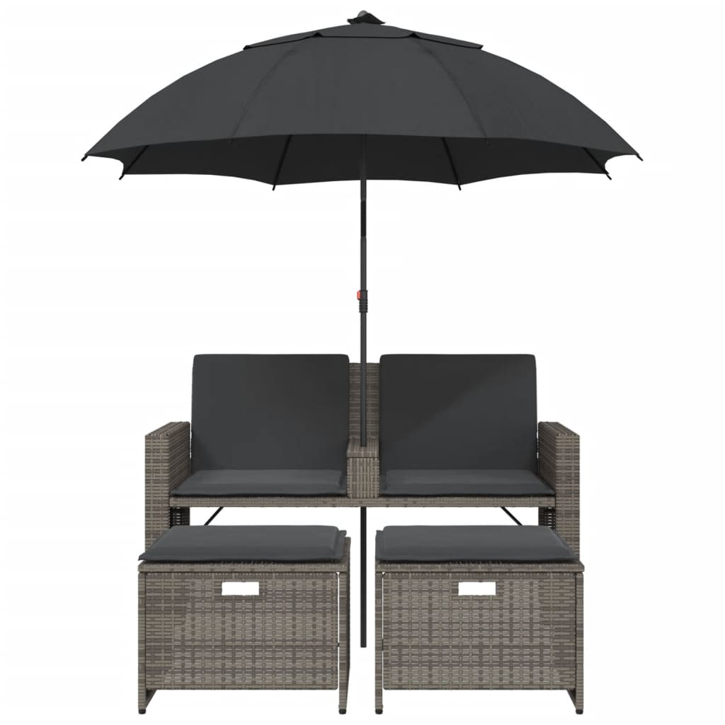 Tuinbank 2-zits met parasol en voetenbanken poly rattan grijs is nu te koop bij PeponiXL, paradijselijk wonen!