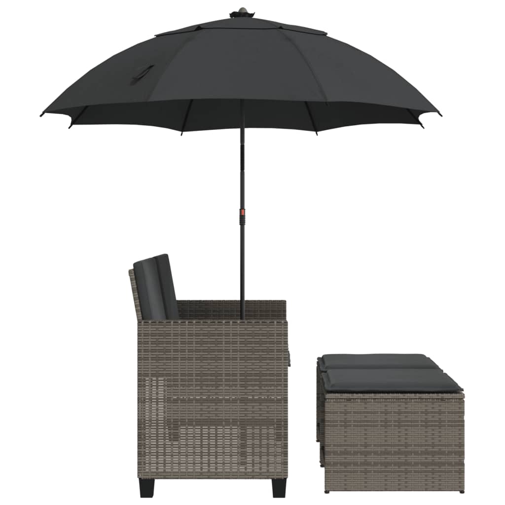 Tuinbank 2-zits met parasol en voetenbanken poly rattan grijs is nu te koop bij PeponiXL, paradijselijk wonen!