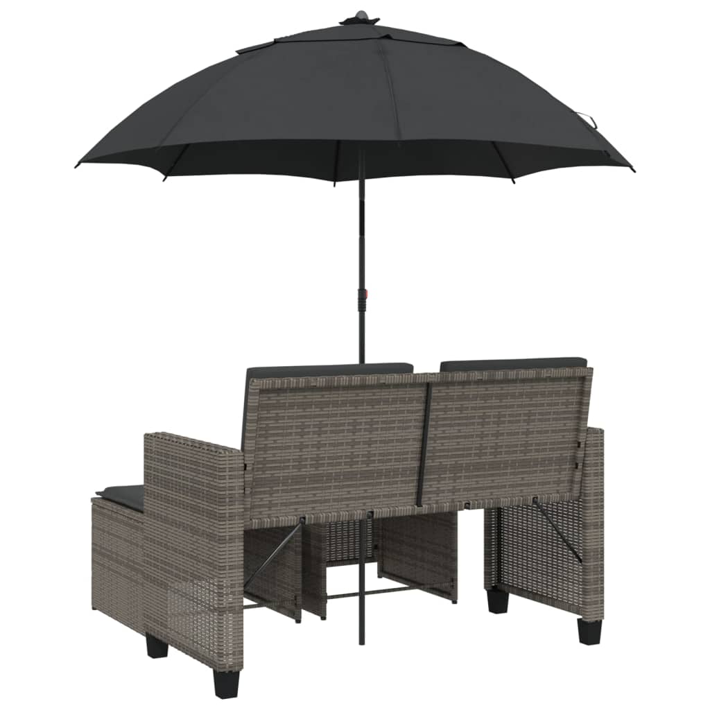 Tuinbank 2-zits met parasol en voetenbanken poly rattan grijs is nu te koop bij PeponiXL, paradijselijk wonen!
