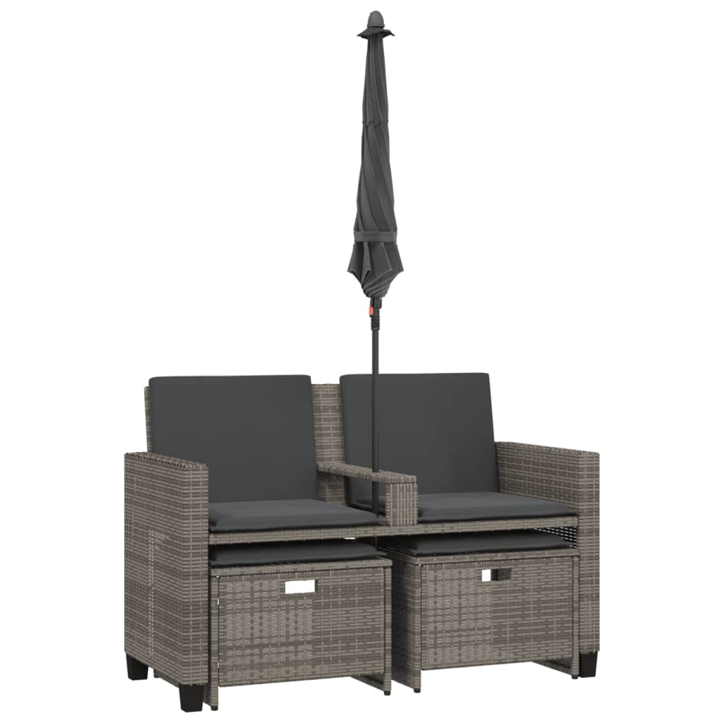 Tuinbank 2-zits met parasol en voetenbanken poly rattan grijs is nu te koop bij PeponiXL, paradijselijk wonen!