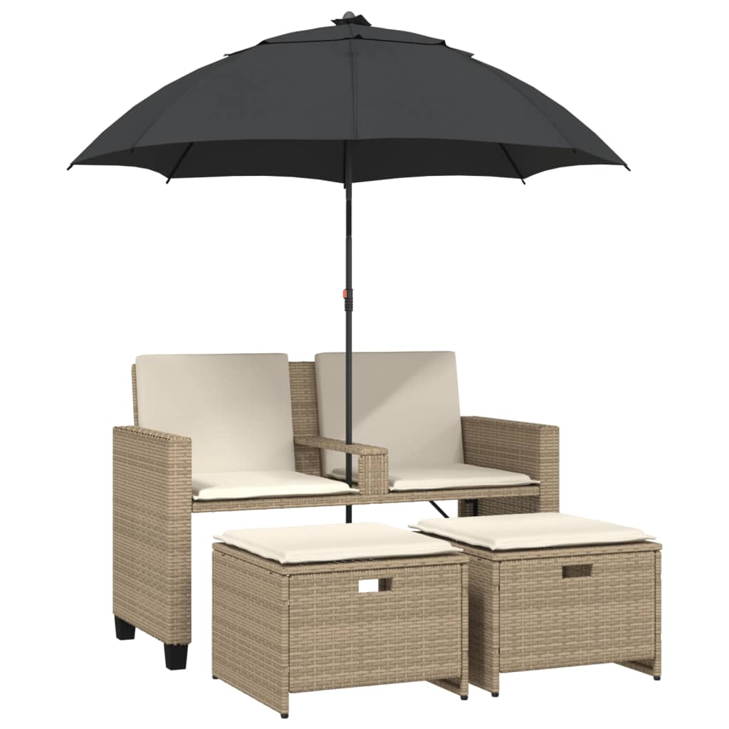 Tuinbank 2-zits met parasol en voetenbanken poly rattan beige is nu te koop bij PeponiXL, paradijselijk wonen!