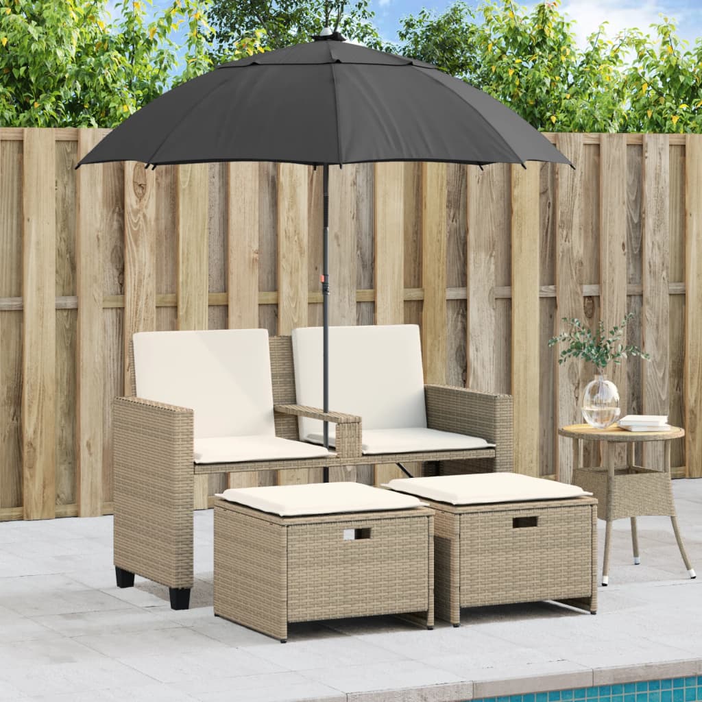 Tuinbank 2-zits met parasol en voetenbanken poly rattan beige is nu te koop bij PeponiXL, paradijselijk wonen!