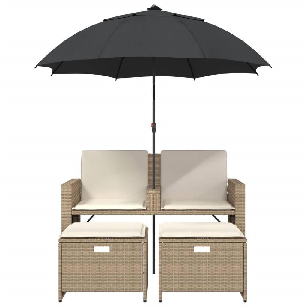 Tuinbank 2-zits met parasol en voetenbanken poly rattan beige is nu te koop bij PeponiXL, paradijselijk wonen!