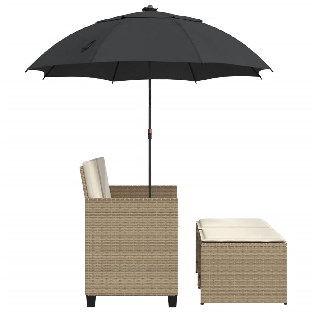 Tuinbank 2-zits met parasol en voetenbanken poly rattan beige is nu te koop bij PeponiXL, paradijselijk wonen!