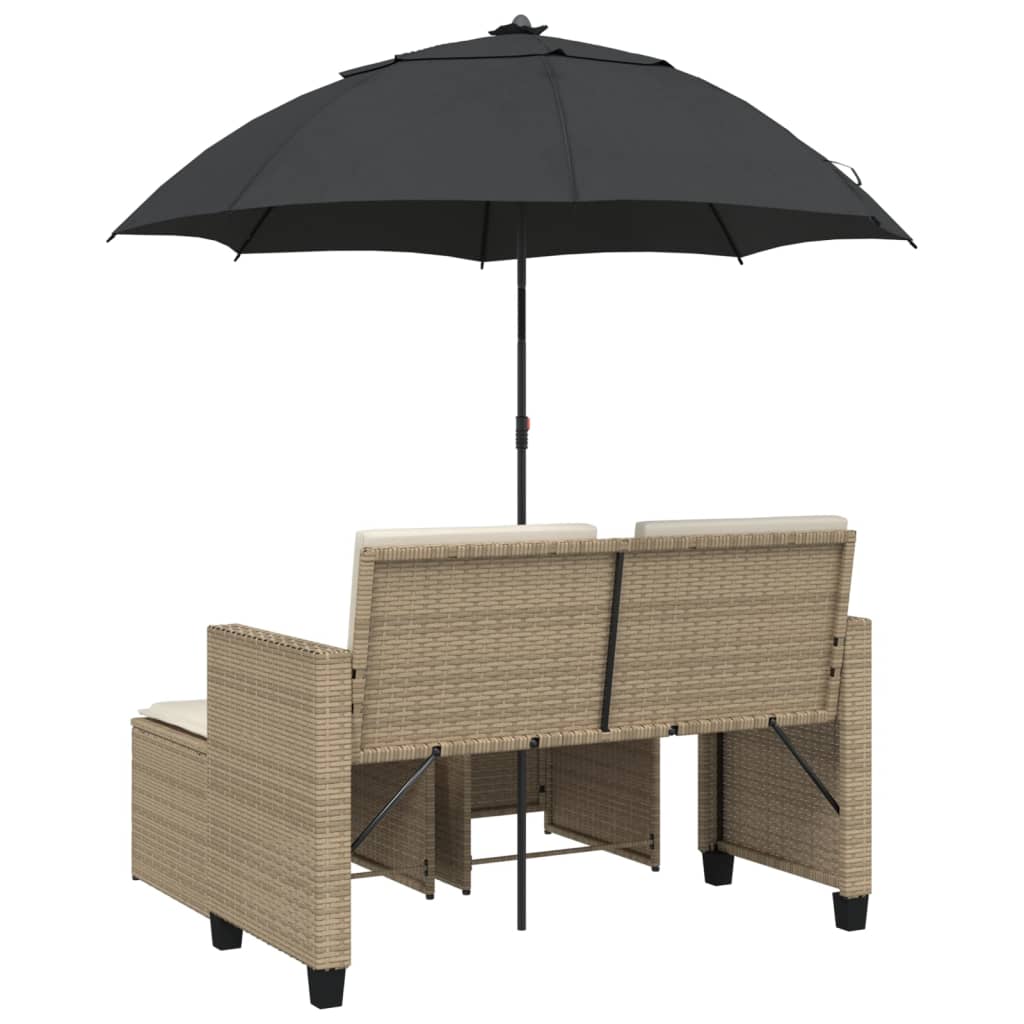 Tuinbank 2-zits met parasol en voetenbanken poly rattan beige is nu te koop bij PeponiXL, paradijselijk wonen!