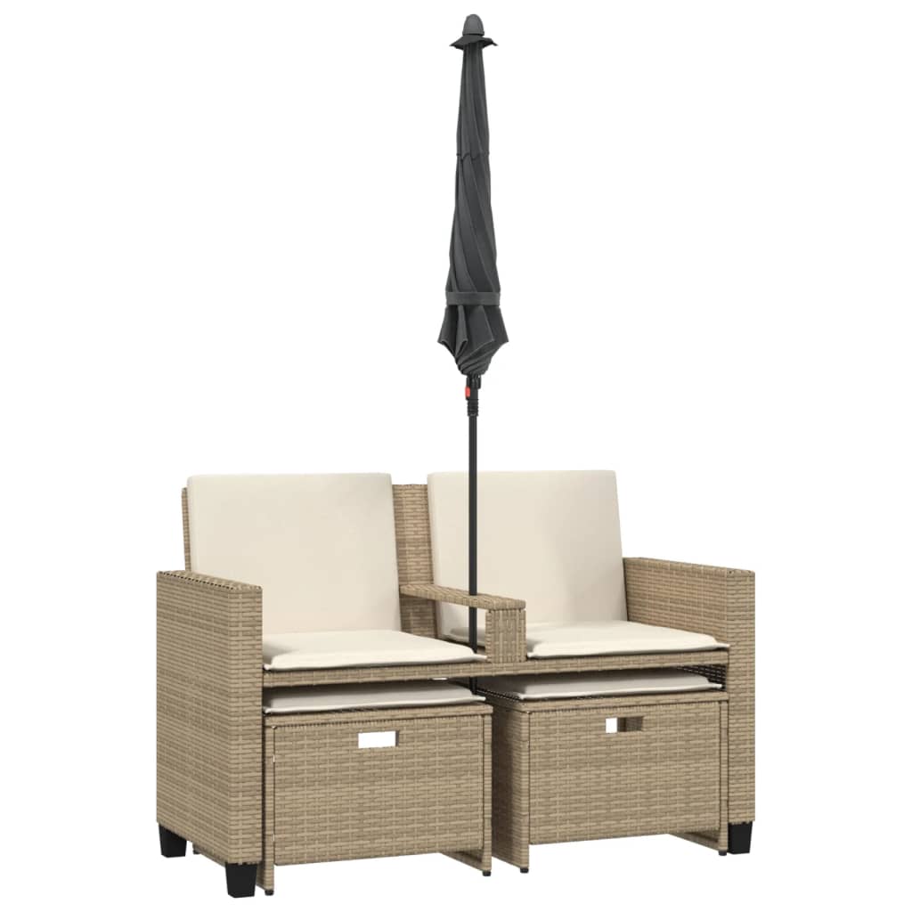 Tuinbank 2-zits met parasol en voetenbanken poly rattan beige is nu te koop bij PeponiXL, paradijselijk wonen!