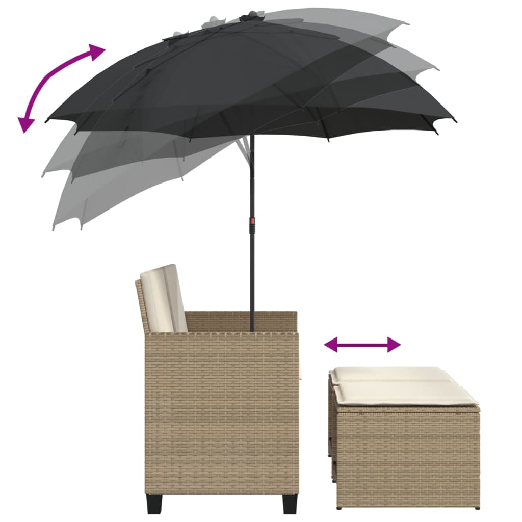 Tuinbank 2-zits met parasol en voetenbanken poly rattan beige is nu te koop bij PeponiXL, paradijselijk wonen!