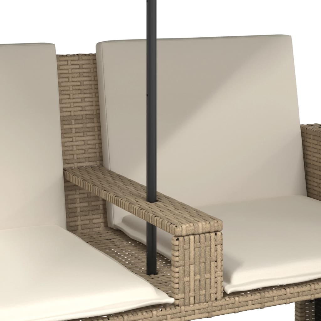 Tuinbank 2-zits met parasol en voetenbanken poly rattan beige is nu te koop bij PeponiXL, paradijselijk wonen!