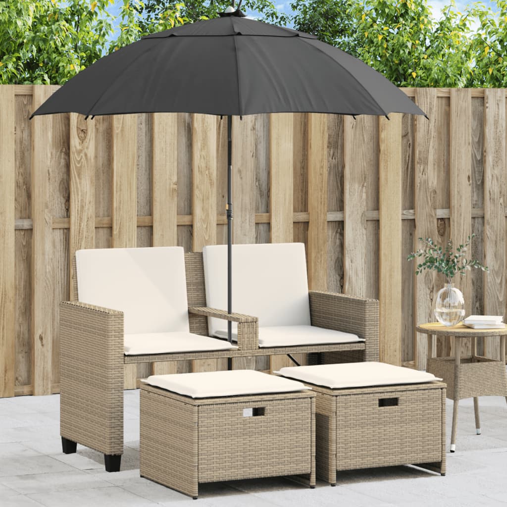 Tuinbank 2-zits met parasol en voetenbanken poly rattan beige is nu te koop bij PeponiXL, paradijselijk wonen!