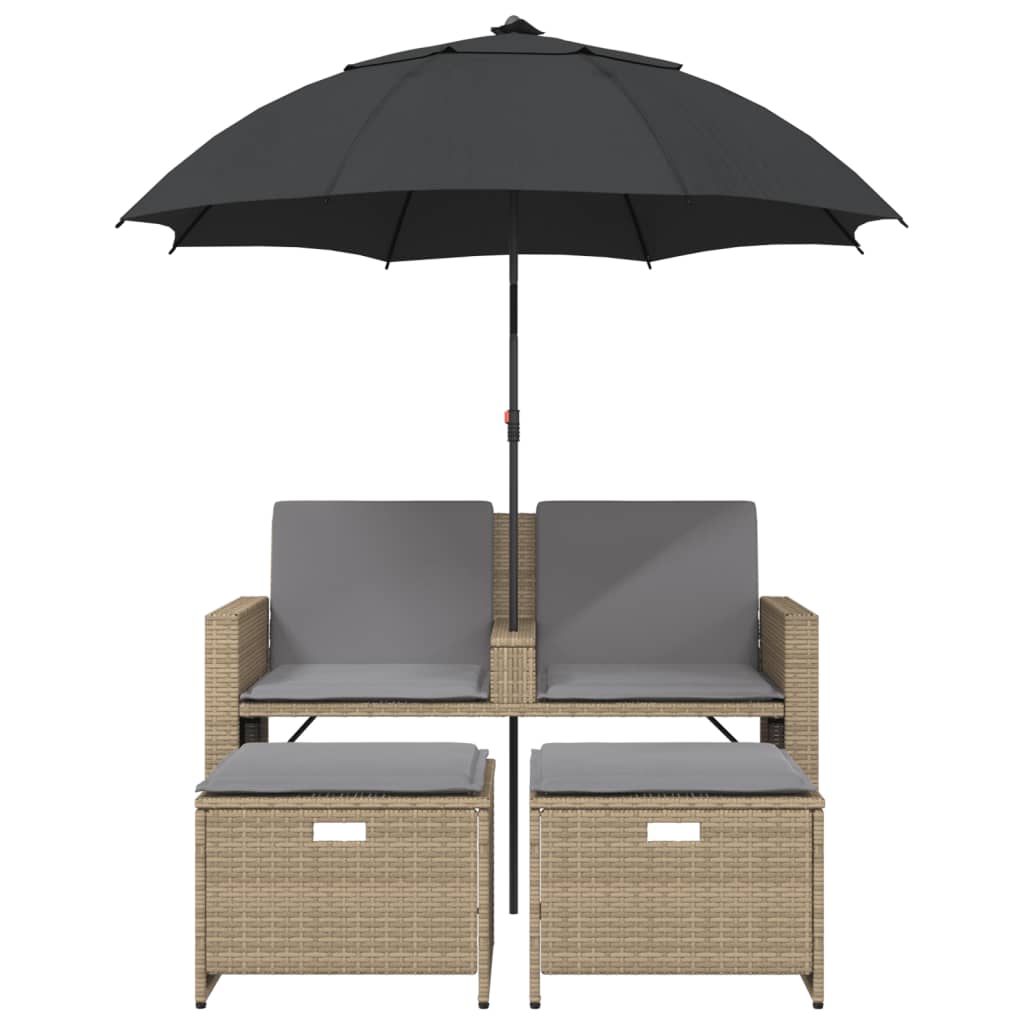 Tuinbank 2-zits met parasol en voetenbanken poly rattan beige is nu te koop bij PeponiXL, paradijselijk wonen!
