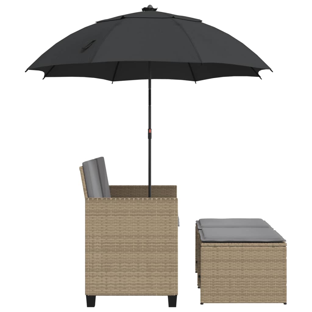Tuinbank 2-zits met parasol en voetenbanken poly rattan beige is nu te koop bij PeponiXL, paradijselijk wonen!