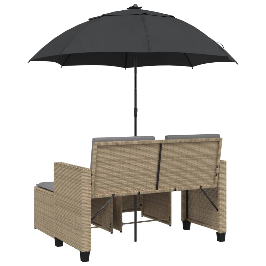 Tuinbank 2-zits met parasol en voetenbanken poly rattan beige is nu te koop bij PeponiXL, paradijselijk wonen!