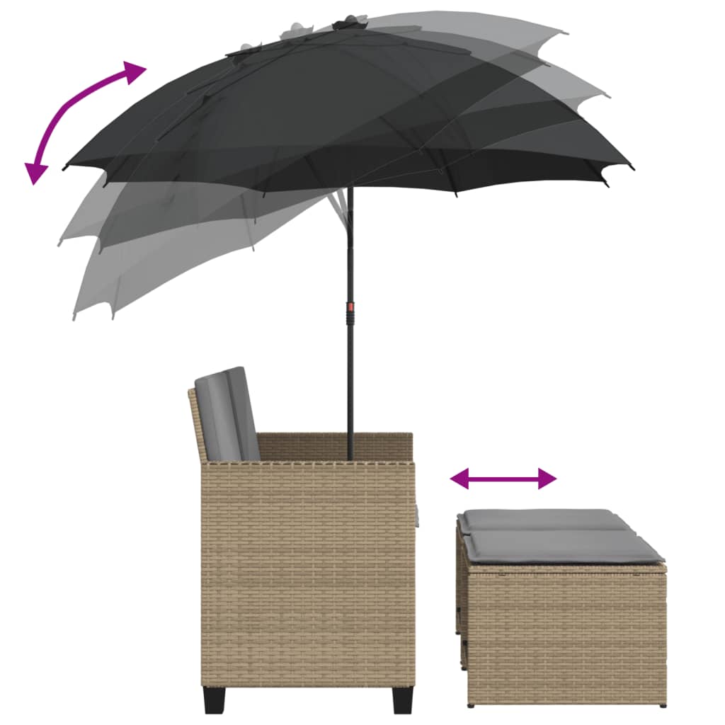 Tuinbank 2-zits met parasol en voetenbanken poly rattan beige is nu te koop bij PeponiXL, paradijselijk wonen!