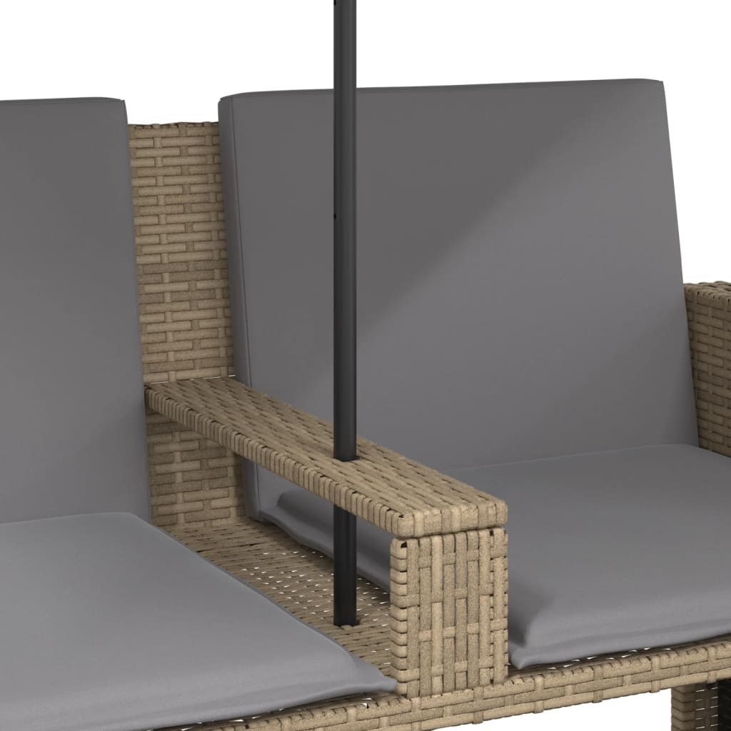 Tuinbank 2-zits met parasol en voetenbanken poly rattan beige is nu te koop bij PeponiXL, paradijselijk wonen!
